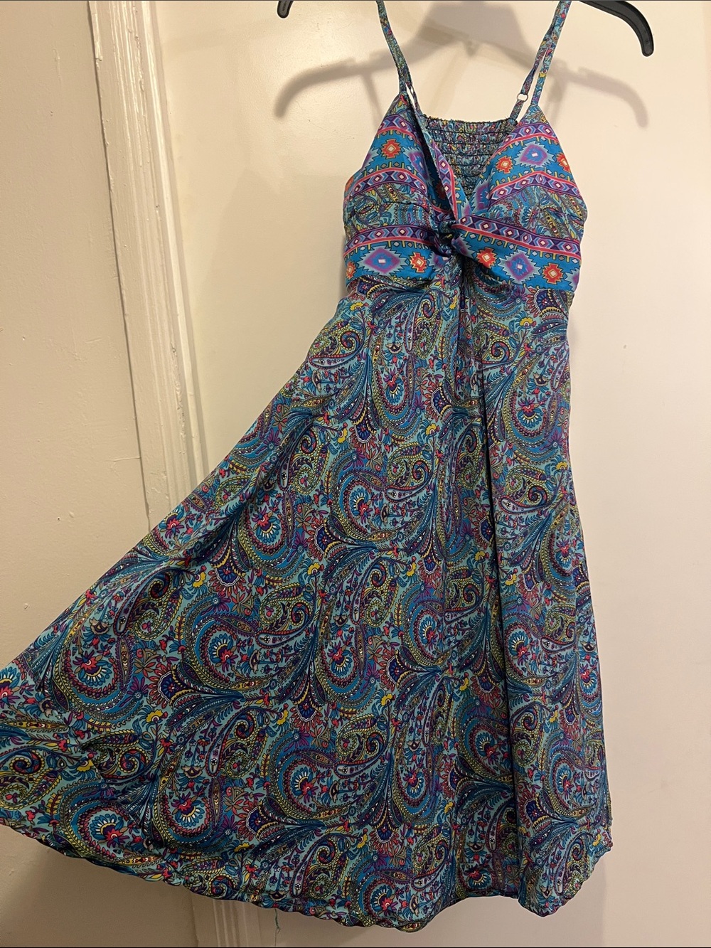 Bohemian Paisley Spaghetti-Strap Dress - Teal Multi
